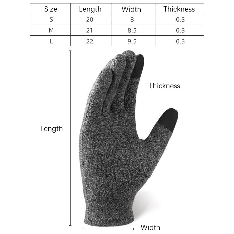 Gray warm glove single view with black fingertips, fingers and palm shown