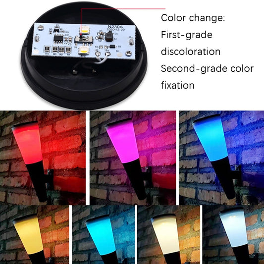 Solar wall lamp with exposed control panel on round base and visible circuit board