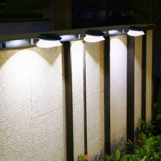 Outdoor wall solar lamp, black base with glowing white light panels