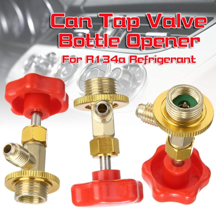 Brass AC refrigerant can tap valves with red handles and threaded fittings