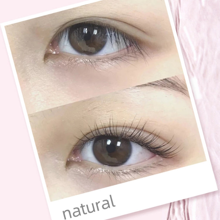 Close-up of curled eyelashes with natural-looking lift after heated curling