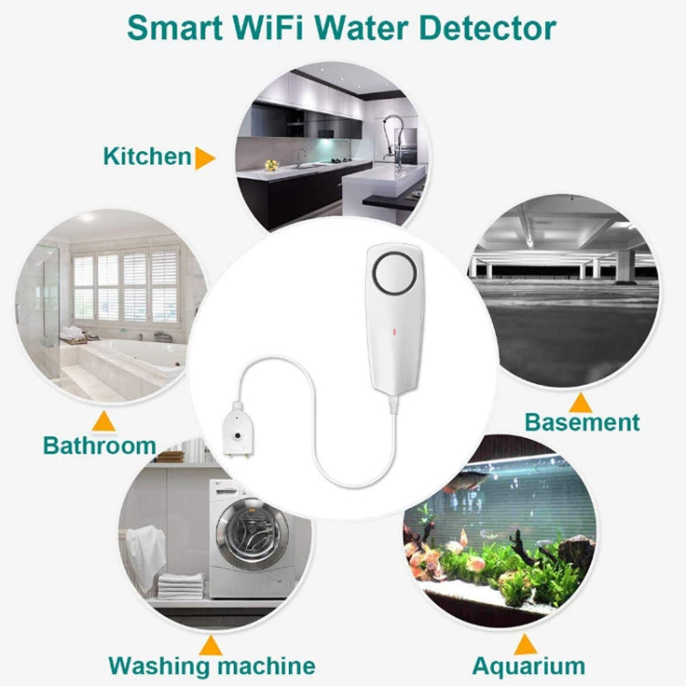 Smart WiFi water leak detector with wired sensor probe for home use