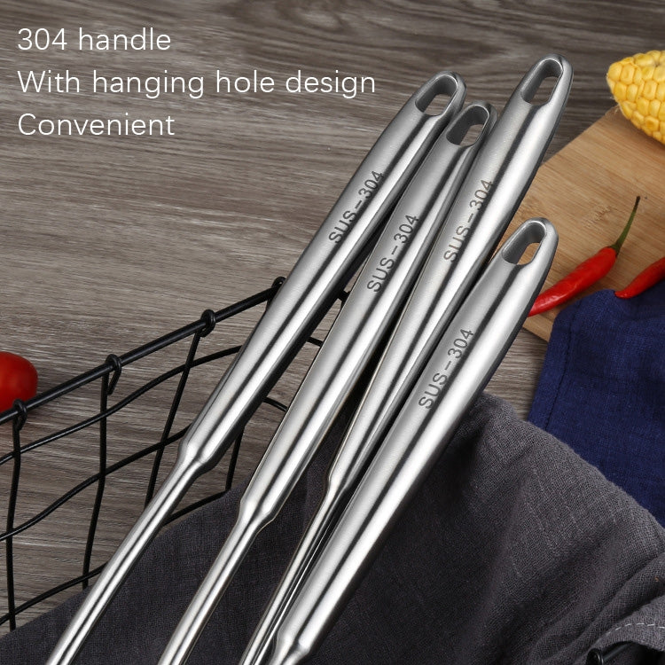 Stainless steel hollow-handled kitchen utensil with hanging loop
