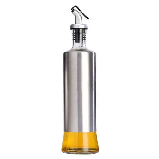 Stainless Steel Glass Oil Bottle Kitchen Pressed Seasoning Bottle, 200ml, 300ml, 500ml
