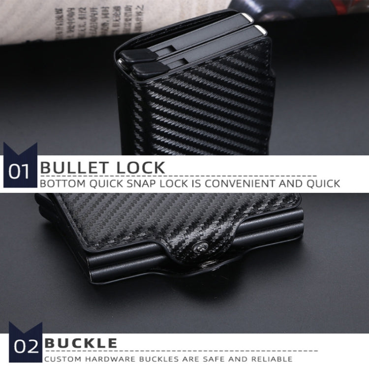 Carbon-fiber RFID card holder with bottom quick snap lock hardware