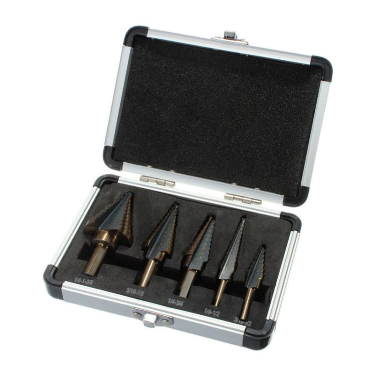 Open drill bit case with foam insert and several stair drill bits