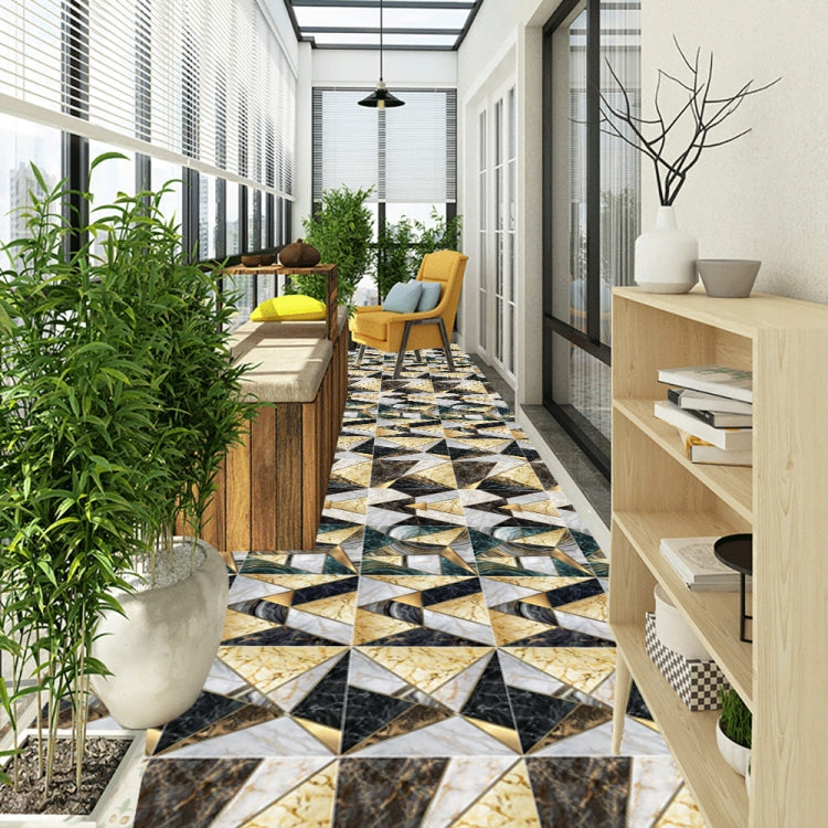 Geometric tile wall stickers, gold, black, and white mosaic-style triangle pattern