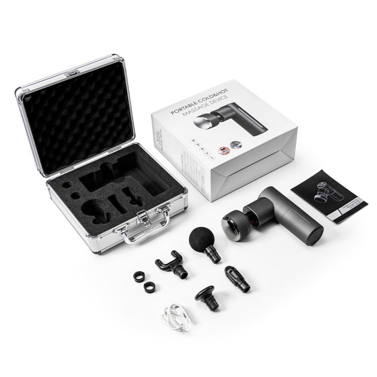 Cooling hot compress fascia massage gun set with hard case and multiple massage attachments