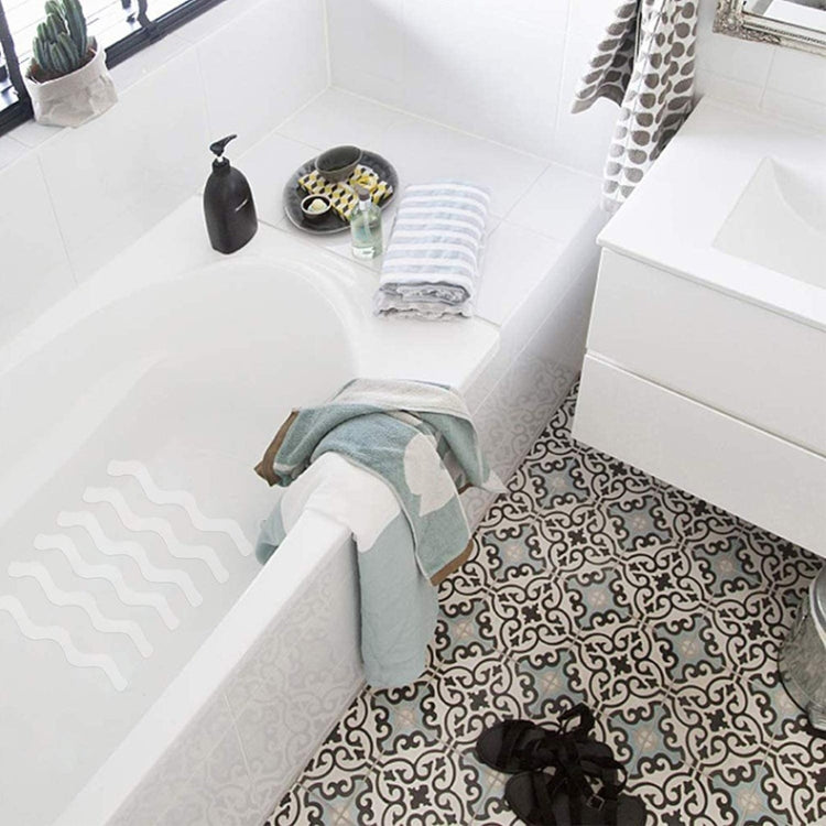 Wavy non-slip bathtub stickers with dark patterned strip for tub edge
