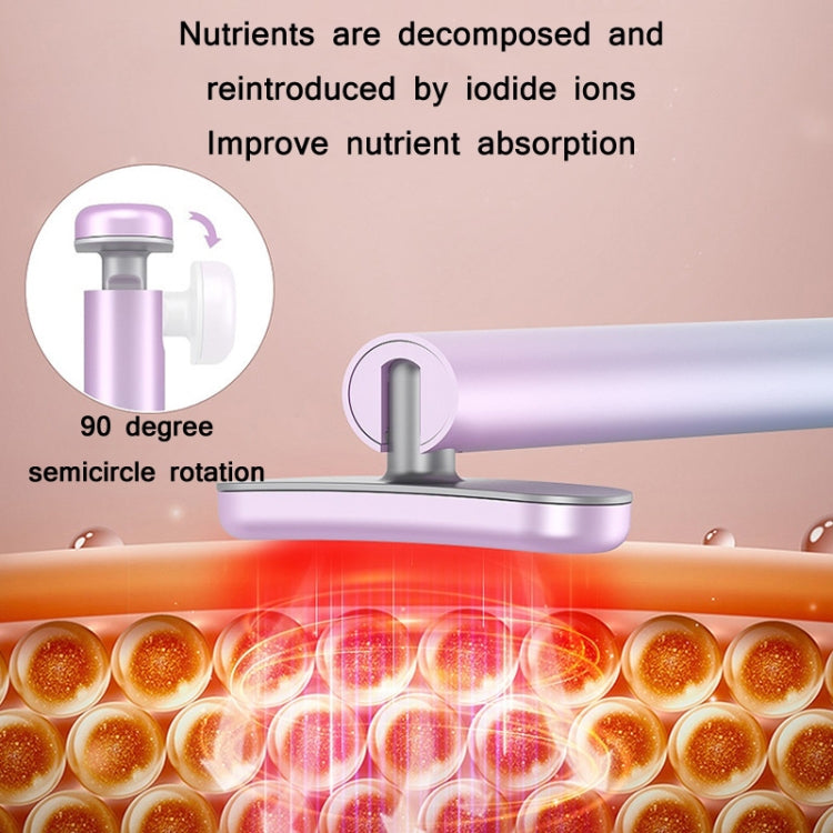 Lilac micro-current eye massage device with red indicator base and curved tip