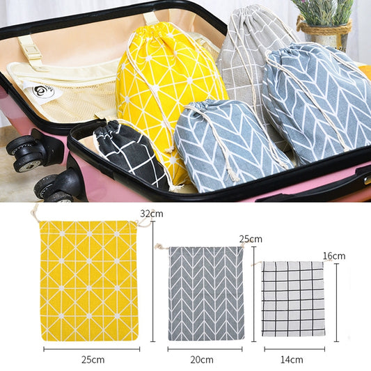 Cotton Linen Drawstring Pocket Sundries Storage Bag, Small+Medium+Large