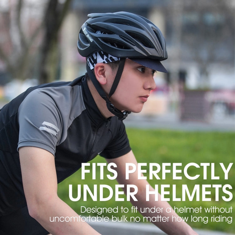 Cycling cap worn under helmet, navy with patterned logo brim