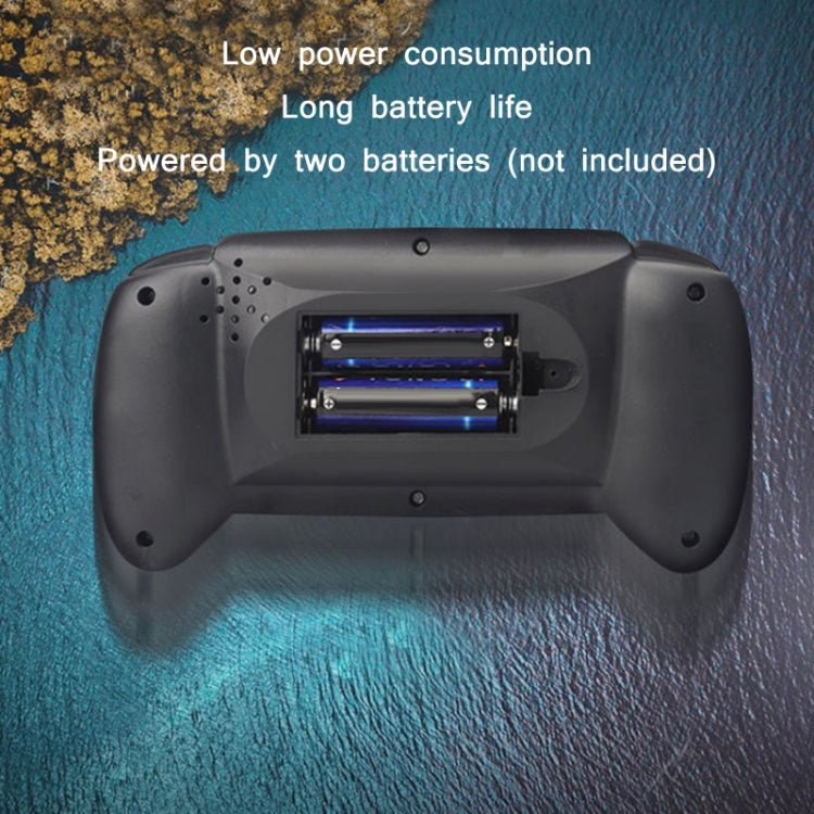 Back of black handheld game console with visible battery compartment