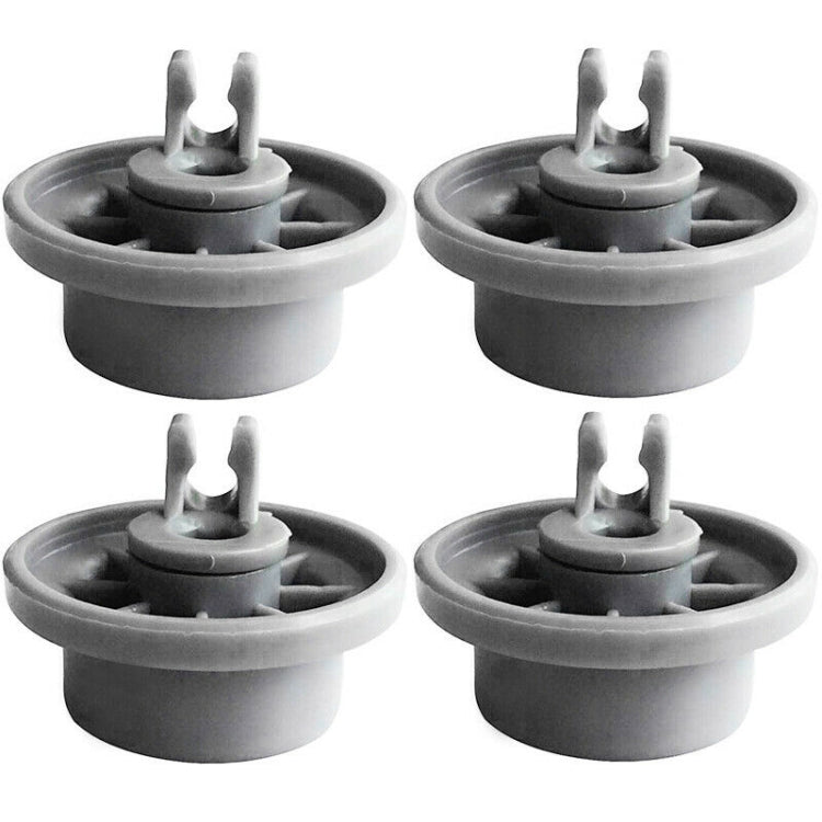 4-pack dishwasher rack wheels in gray plastic with top mounting pins