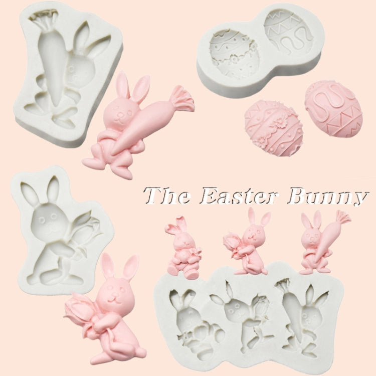 Easter bunny silicone chocolate mold set with bunny and egg cavities and pink molded pieces