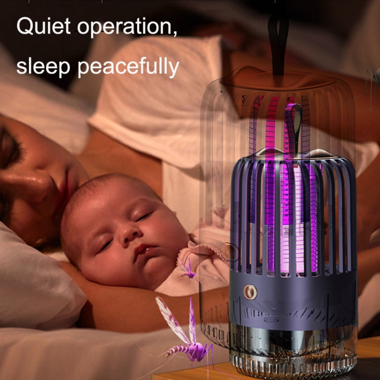 Blue USB mosquito repellent light with pink glow, top handle, indoor use
