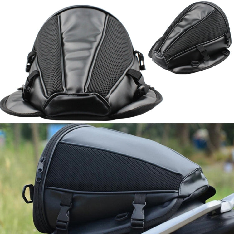Black motorcycle rear seat bag with mesh panel plus small matching pouch