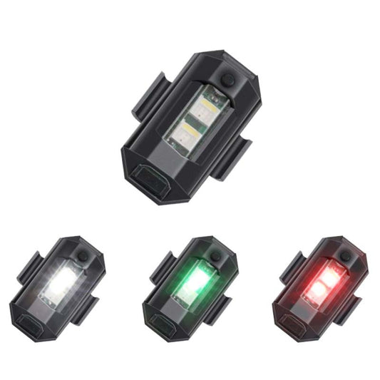 Black USB rechargeable bike warning light with visible LED window, front view