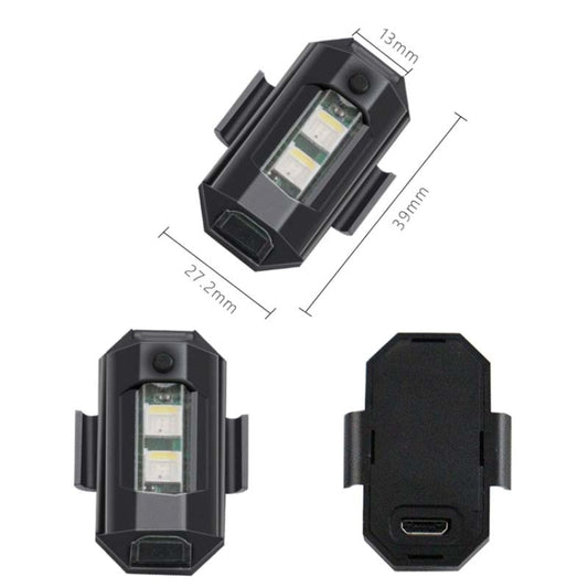 Black bike warning light with front and back views, compact rectangular body