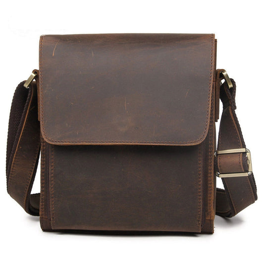Vintage Crazy Horse Leather Men Shoulder Bag Messenger Bag, Black, Brown, Dark Brown, Brown Yellow