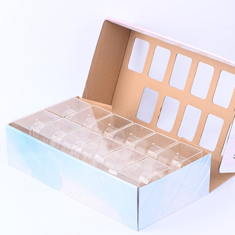 Transparent pull-out watch display tray with multiple square compartments and clear lid.