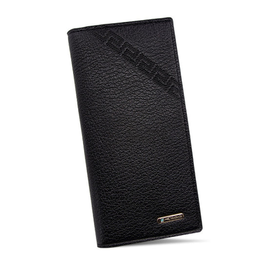 Black embossed long men’s wallet with magnetic buckle and multi-card slots