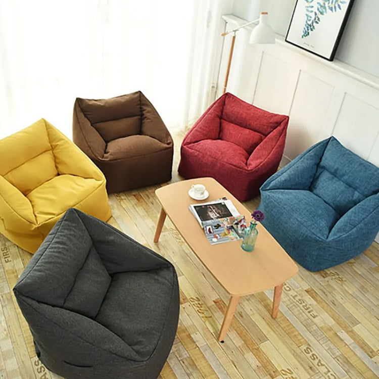 Bean bag chair set with blue, yellow, brown, red, and gray covers