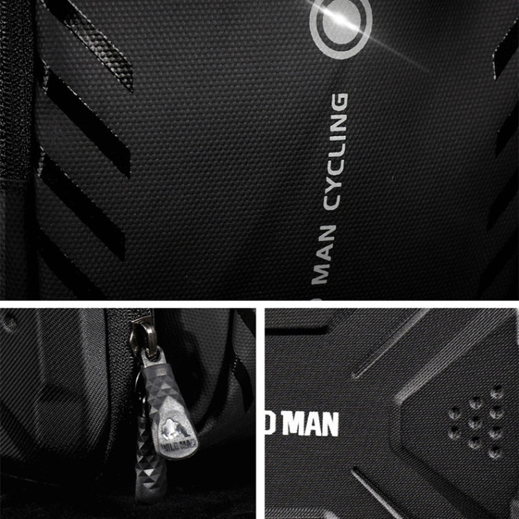 WILD MAN GS6 waterproof bag close-up with WILD MAN branding and zipper pull tab