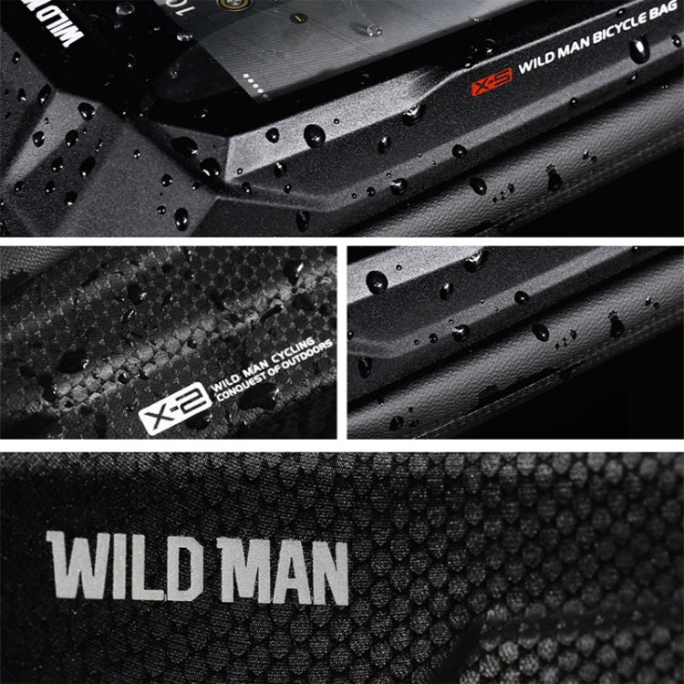 Black textured hard-shell bicycle front beam bag with WILD MAN branding and X2 marking