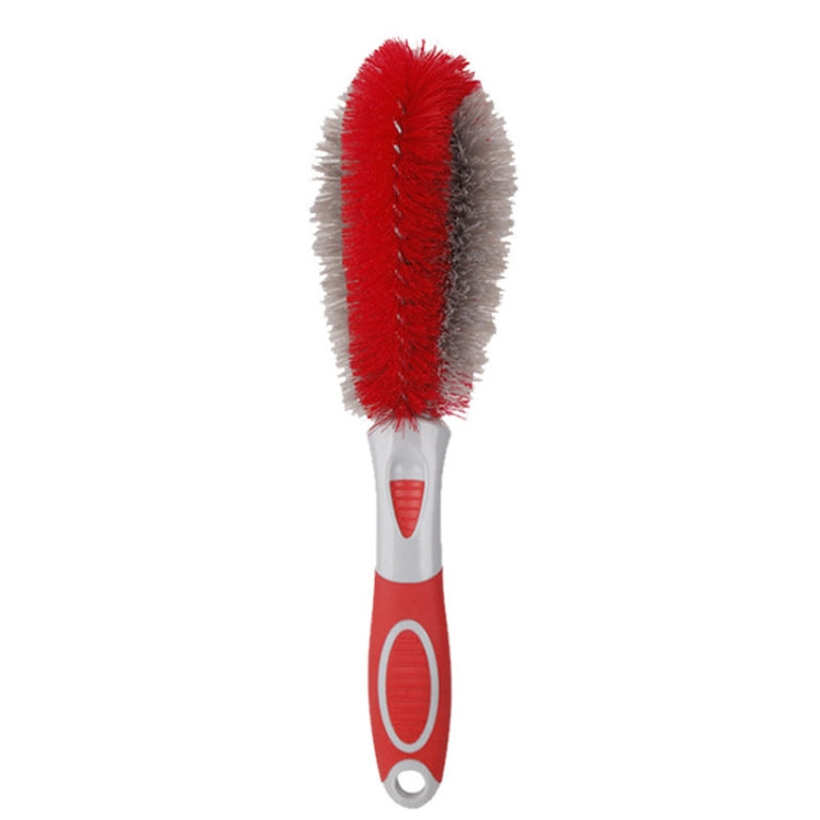 Red and gray bristle wheel brush with white handle for dust removal