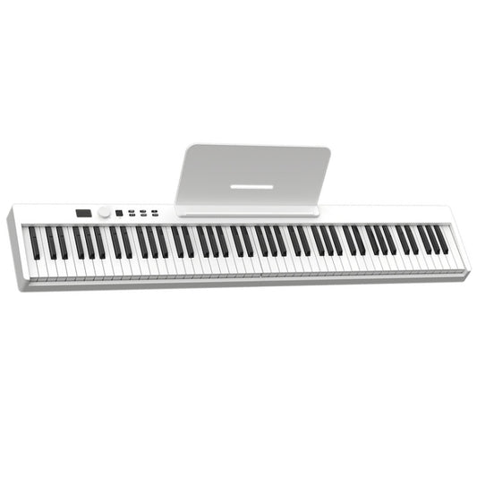 White 88-key portable folding electric piano with stand and control panel