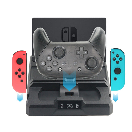 Nintendo Switch controller charging dock stand with game card storage bracket, black