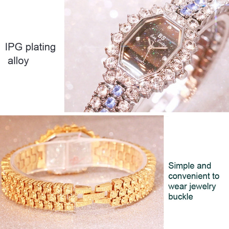 Rose-gold tone rhinestone women’s quartz watch with octagon dial and textured bracelet clasp