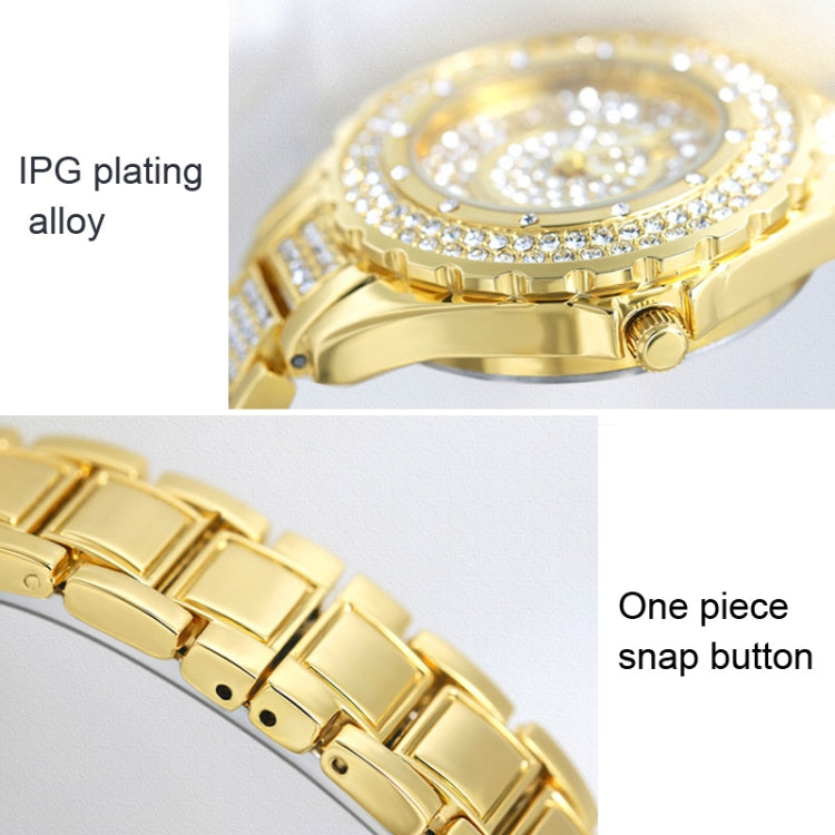 Gold-tone ladies watch close-up of bezel and metal bracelet with clasp