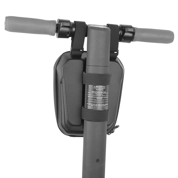 2.5L bike head bag mounted front, dark gray shell with top closure straps and zipper