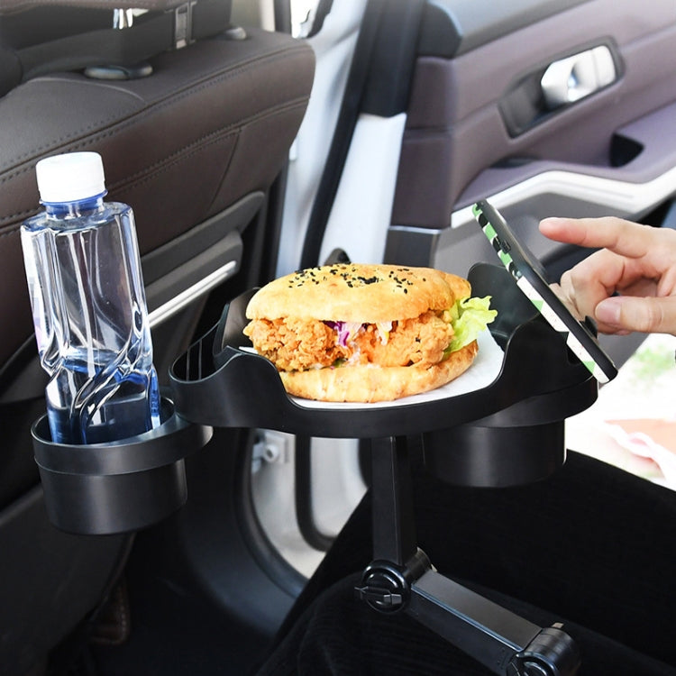 Rotatable car cup tray with two cup holders and platform for phone or small items