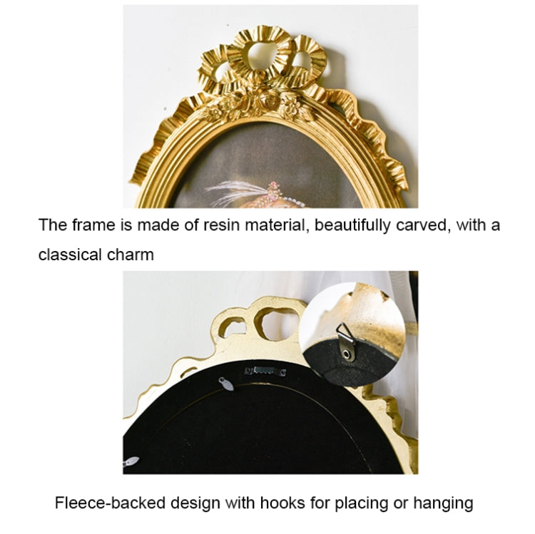 Ornate gold resin photo frame with carved crown top and fleece-backed hooks