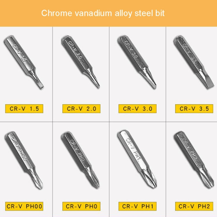 8-in-1 metal screwdriver bits with CR-V stamped tips, assorted sizes