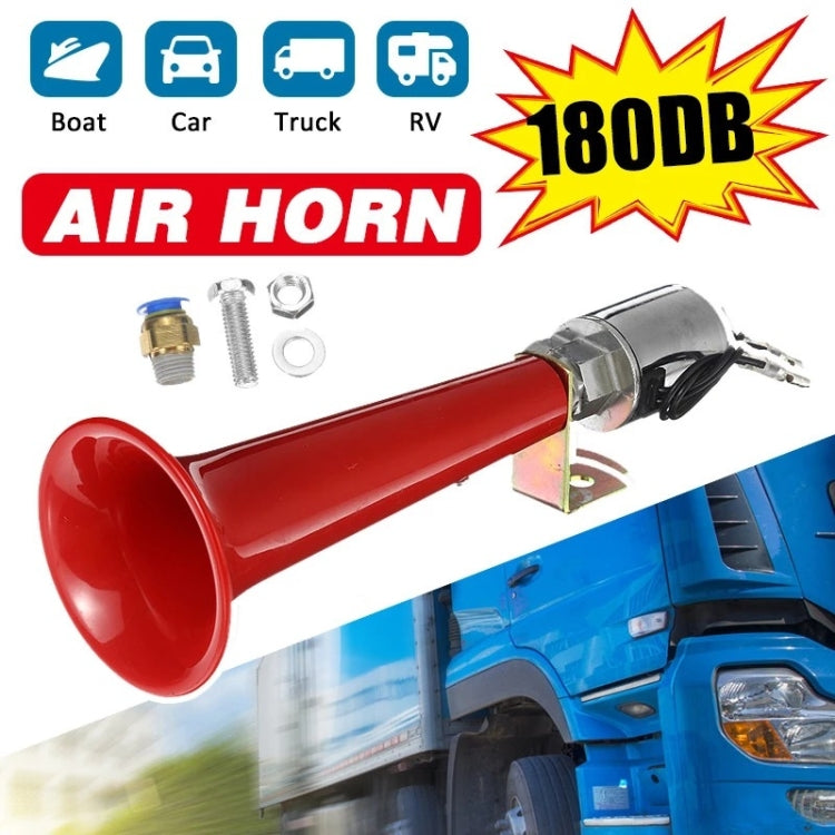 Red single-pipe air horn kit with chrome solenoid base and mounting hardware