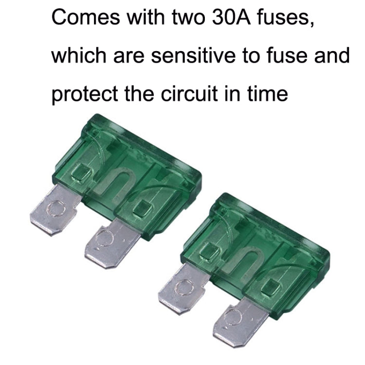 Two green 30A blade fuses with metal ends for waterproof fuse holder