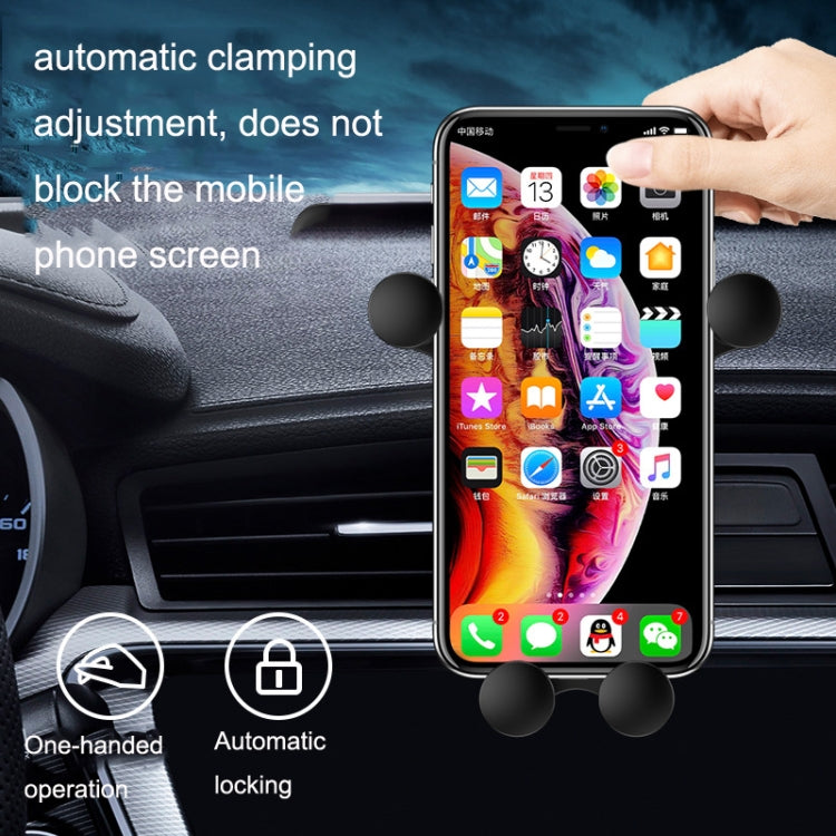 Car air vent phone holder with clamping mount, dark black, holding a smartphone