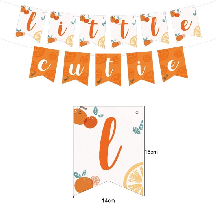 Citrus themed pull flag banner with “little” letters and orange fruit accents