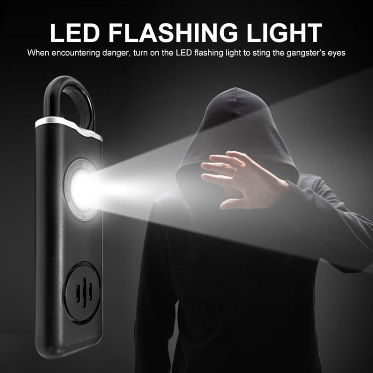 Black personal alarm keychain with bright LED flashing light