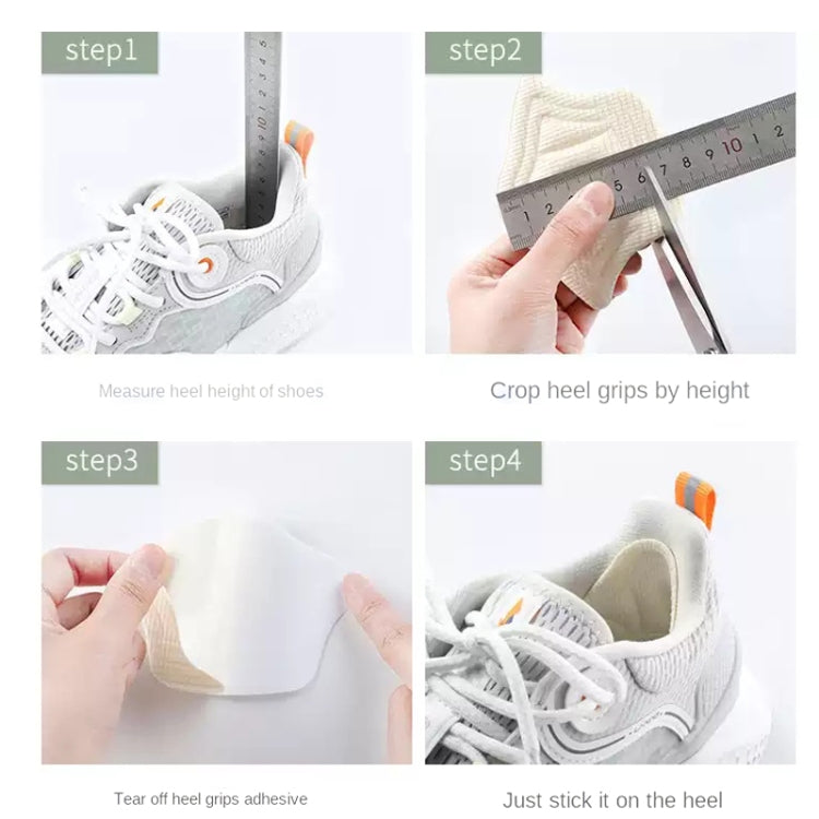 Sneaker heel grip tabs applied to a white shoe, step-by-step