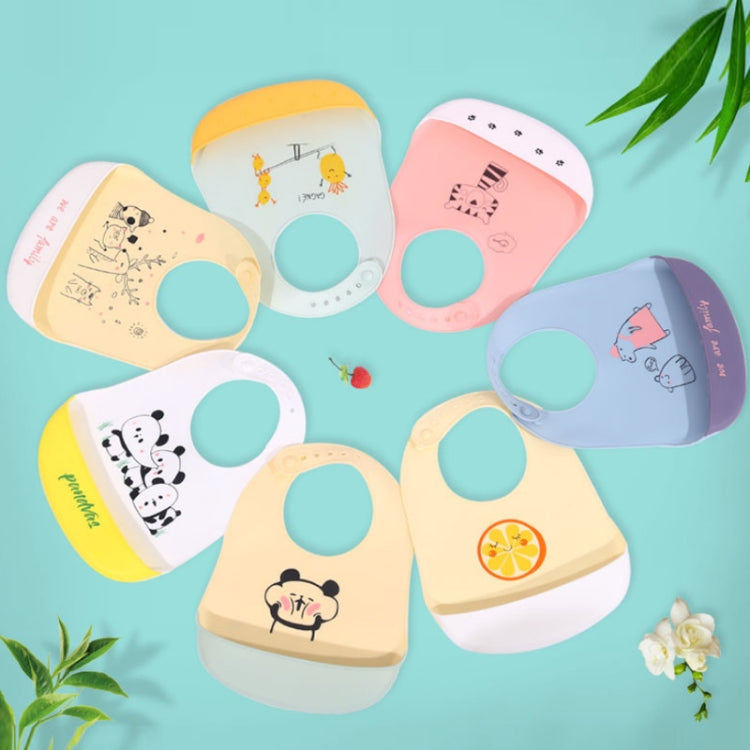 Assorted pastel silicone baby bibs with animal and fruit prints in a set