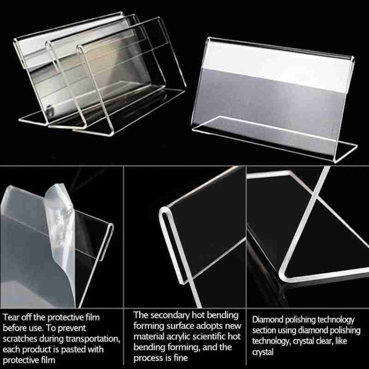 Clear acrylic label display stands, multi-pack showing angled bases and holders