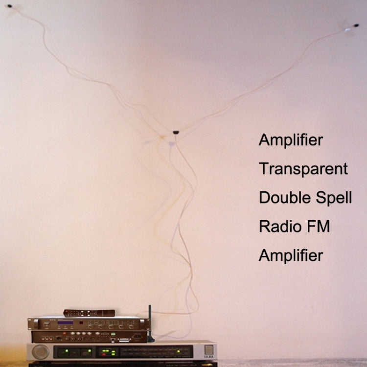 Transparent FM amplifier setup with connected components and antenna wire