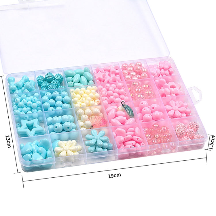 Open bead kit case with pastel blue, white, and pink beads in small compartments