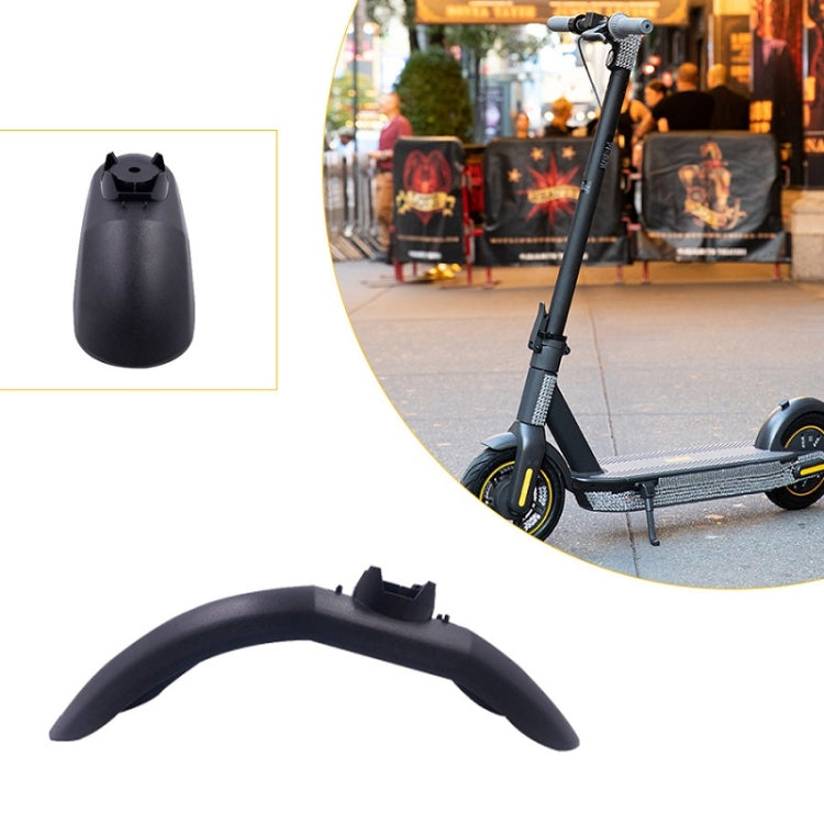 Front fender on a standing electric scooter with a close-up of the fender top