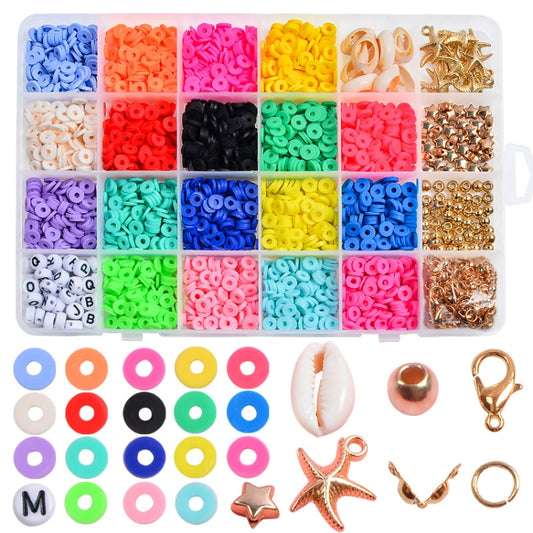 24 Grid 6mm Soft Ceramic Bead Flakes DIY Bracelet Necklace Making Materials, 24 Grid